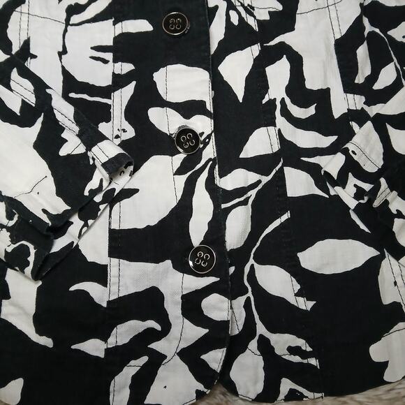 Analogy Black White Floral Print Button Front Jacket Women’s M Cotton Artsy - Picture 2 of 7